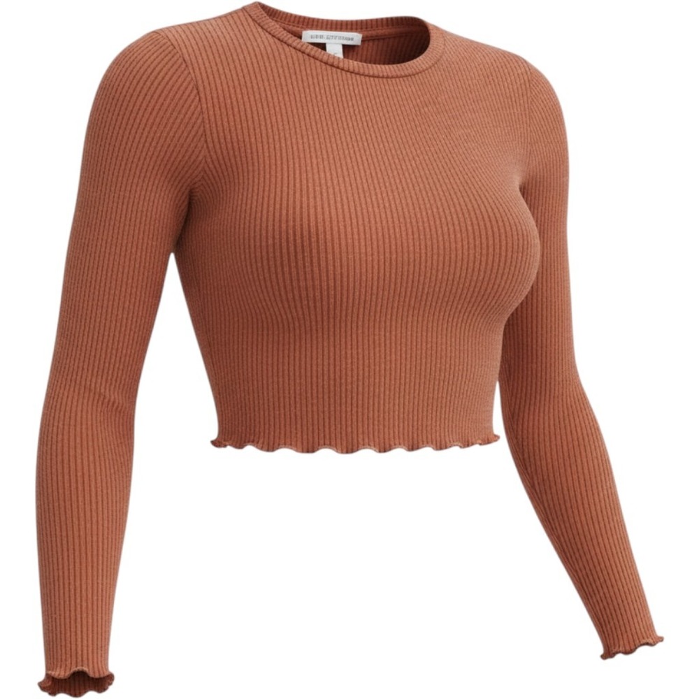 LNA Arya Crop Top Size Small Rust Ribbed Long Sleeve Casual Y2K Streetwear Shirt